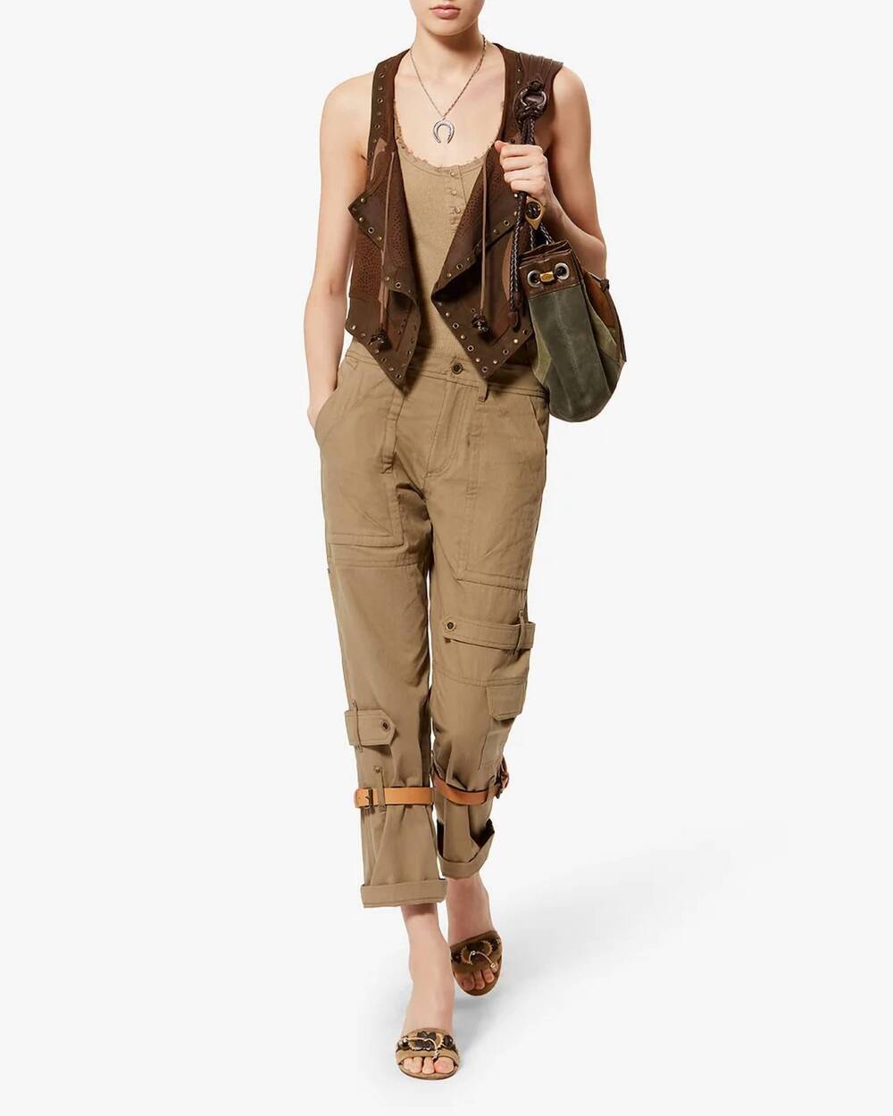 NEW ISABEL MARANT the kelby studded patch work vest in bronze